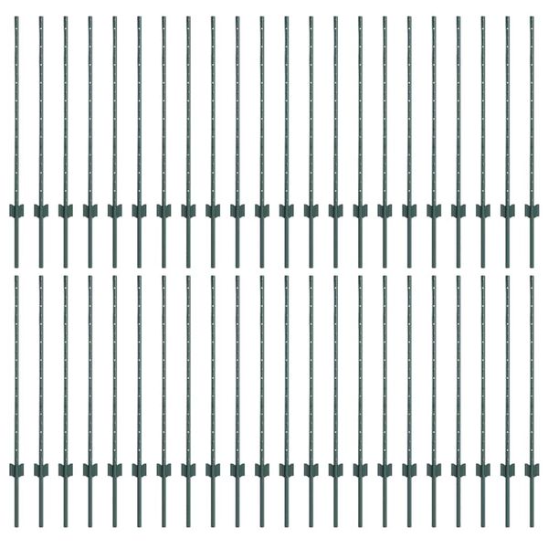 vidaXL Hegnssøjler 44 pcs Grøn 140 cm Stål