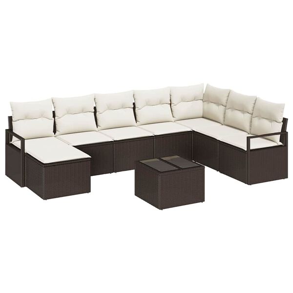 vidaXL Sofa S&aelig;t med pude med opbevaring 9 pcs Brun og Creme polyrattan