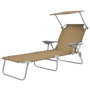 vidaXL foldbar liggestol med tag st&aring;l gr&aring;brun