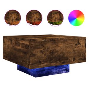 vidaXL sofabord med LED-lys 55x55x31 cm r&oslash;get egetr&aelig;sfarve