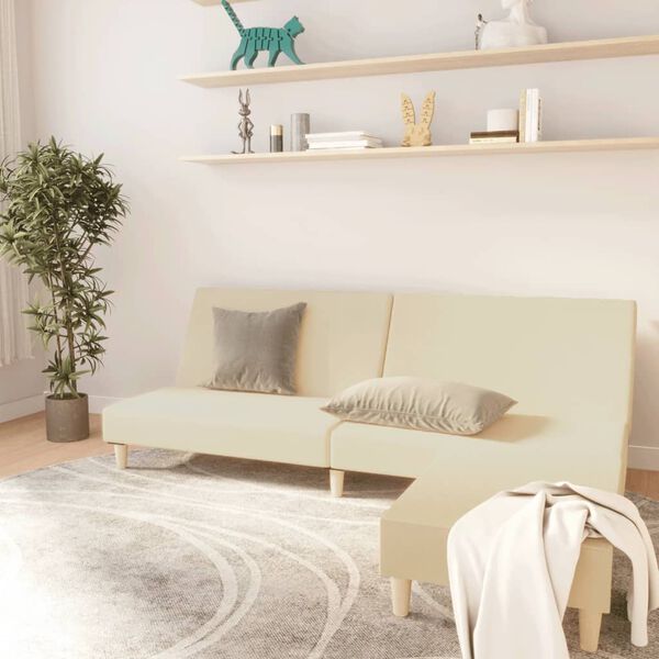 vidaXL 2-personers sovesofa med fodskammel stof cremefarvet