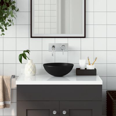 vidaXL keramisk håndvask til badeværelse rund mat sort