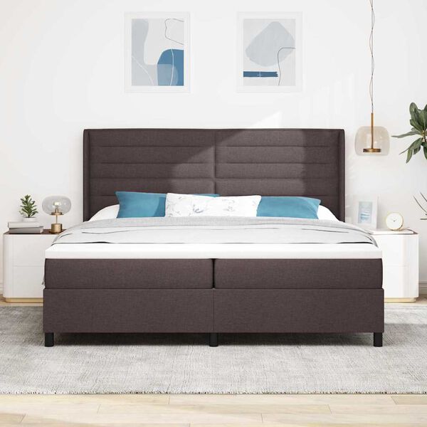 vidaXL Box spring seng med madras M&oslash;rkebrun 200 x 200 cm Stof