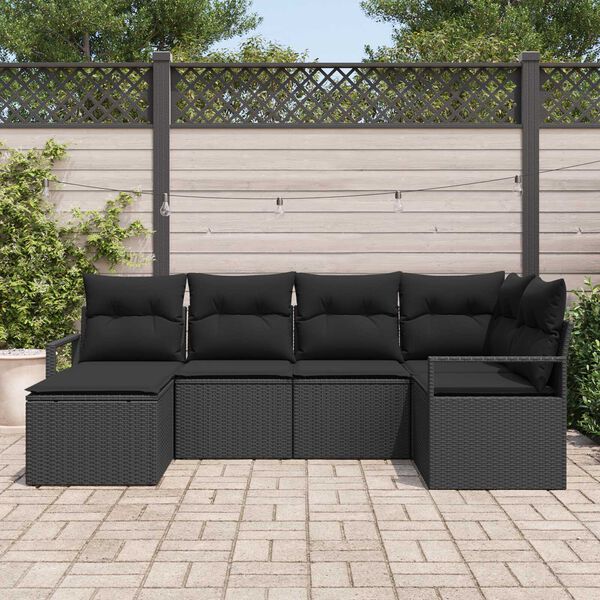 vidaXL Sofa Sæt med pude med opbevaring 6 pcs Sort polyrattan