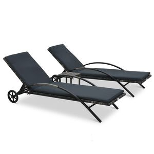 vidaXL liggestole med bord polyrattan antracitgr&aring;
