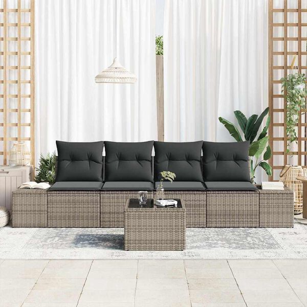 vidaXL Sofa S&aelig;t med pude med pude 5 pcs Gr&aring; polyrattan