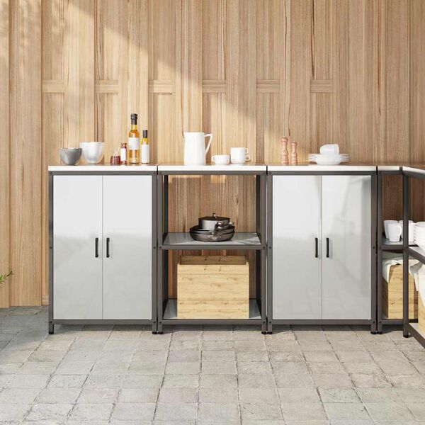 vidaXL K&oslash;kkenopbevaringss&aelig;t med hylde 3 pcs S&oslash;lv Galvaniseret st&aring;l