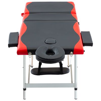 vidaXL sammenfoldeligt massagebord aluminiumsstel 3 zoner sort og rød