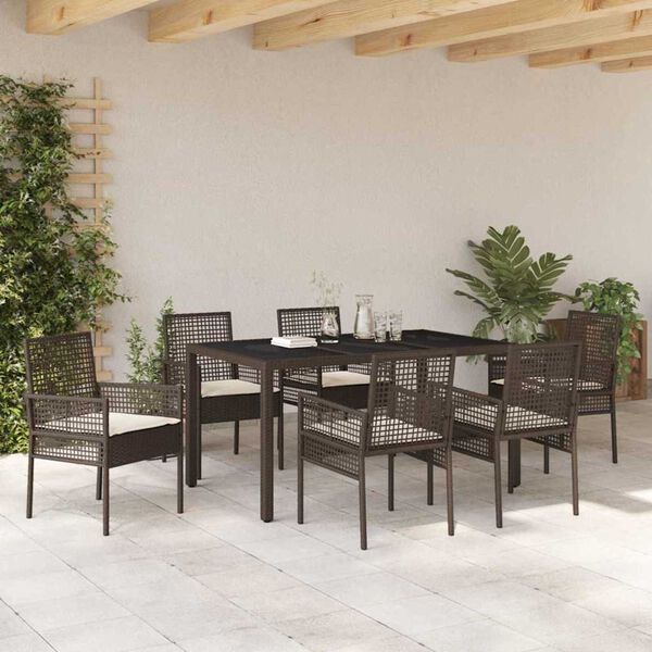 vidaXL Have Spisebordss&aelig;t 7 pcs Brun polyrattan