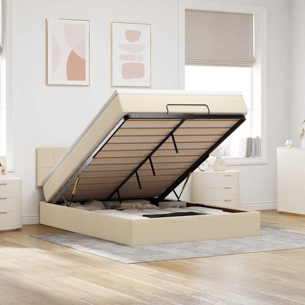 vidaXL Ottoman seng med madras & LEDs fl&oslash;de 140x200 cm Stof