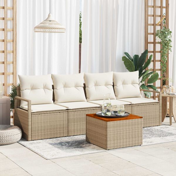 vidaXL Havesofa S&aelig;t med opbevaring 5 pcs Beige og creme polyrattan
