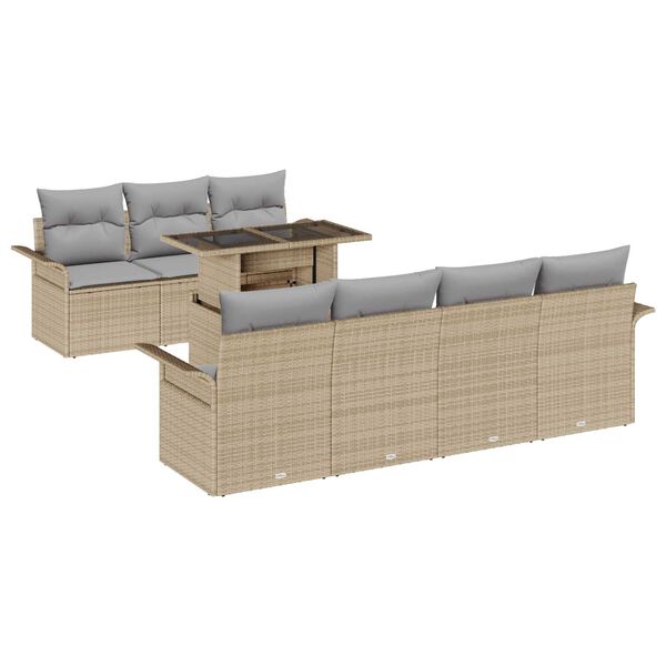 vidaXL Havesofa S&aelig;t med pude 8 pcs Beige polyrattan