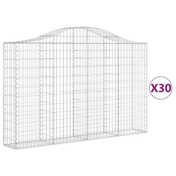 vidaXL buede gabionkurve 30 stk. 200x30x120/140 cm galvaniseret jern