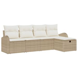 vidaXL Havesofa S&aelig;t med pude med opbevaring 5 pcs Beige Poly rattan