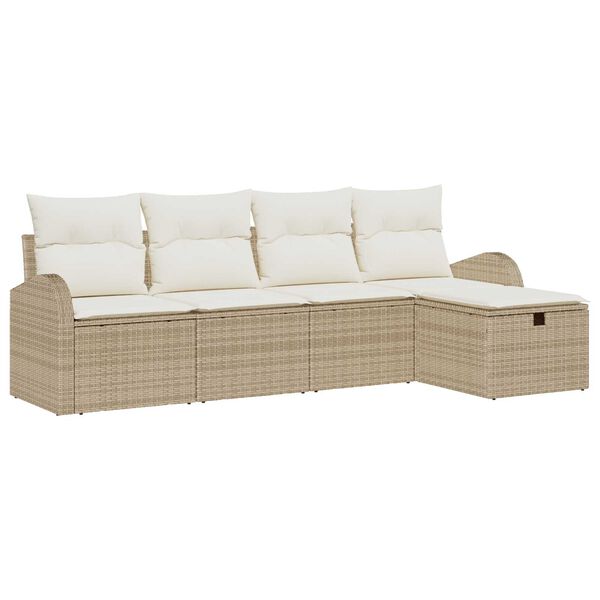 vidaXL Havesofa S&aelig;t med pude med opbevaring 5 pcs Beige Poly rattan