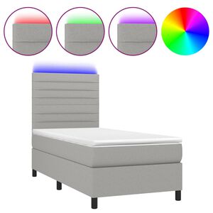 vidaXL kontinentalseng med LED-lys 90x190 cm stof lysegr&aring;