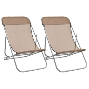 vidaXL strandstole 2 stk. textilene og pulverlakeret st&aring;l gr&aring;brun