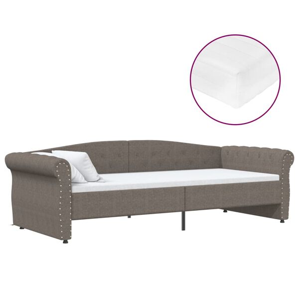 vidaXL daybed med madras og USB 90x200 cm stof gr&aring;brun