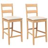 vidaXL barstole med hynder 2 stk. massivt gummitr&aelig; naturfarvet