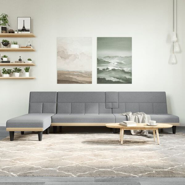 vidaXL L-formet sovesofa 255x140x70 cm stof lysegr&aring;
