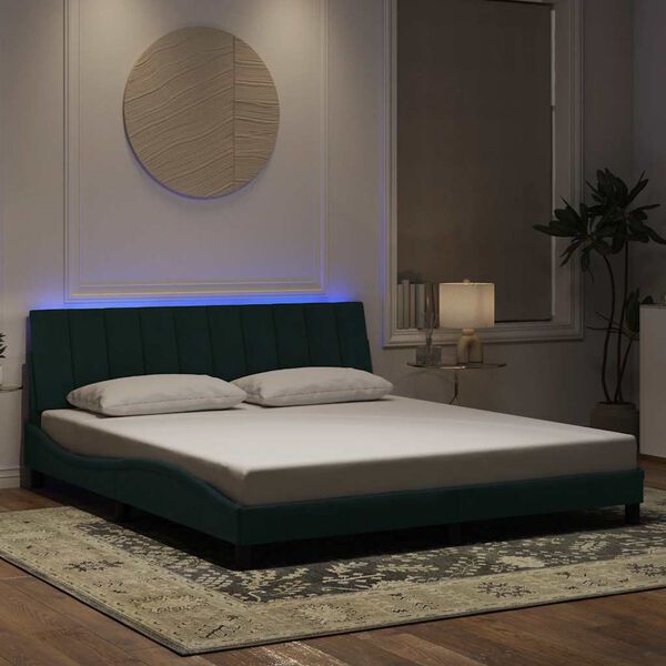 vidaXL sengeramme med LED uden madras Hanko 180x200 cm velour m&oslash;rkegr&oslash;n
