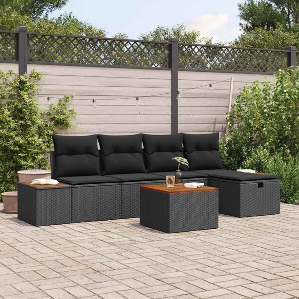 vidaXL Havesofa S&aelig;t med pude 6 pcs Sort Poly rattan