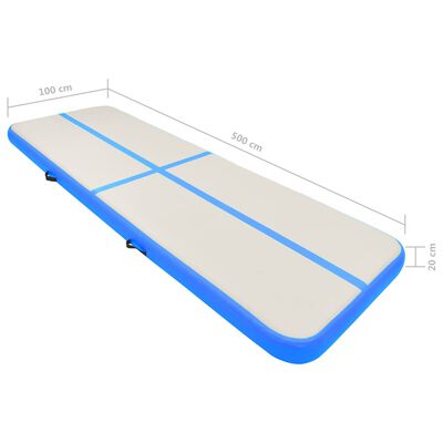 vidaXL oppustelig gymnastikmåtte med pumpe 500x100x20 cm PVC blå
