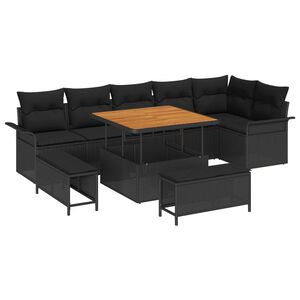 vidaXL Havesofa S&aelig;t med pude 9 pcs Sort polyrattan