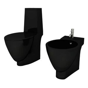 vidaXL toilet- og bidets&aelig;t sort keramik