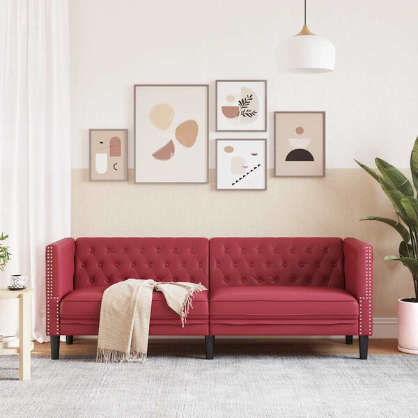 vidaXL 3-personers Chesterfield-sofa kunstlæder vinrød