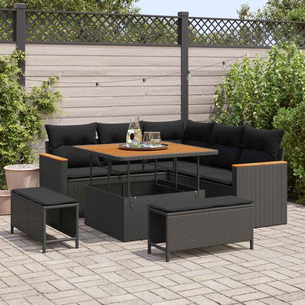 vidaXL Havesofa S&aelig;t 8 pcs Sort polyrattan