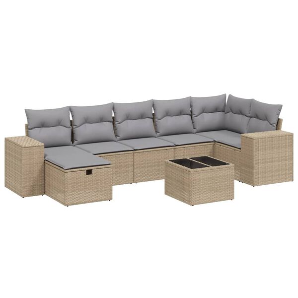 vidaXL havesofas&aelig;t 7 dele med hynder polyrattan beige