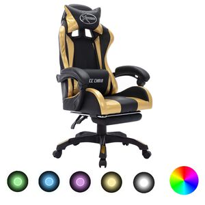 vidaXL gamingstol m. LED-lys RGB-farver kunstl&aelig;der guld og sort