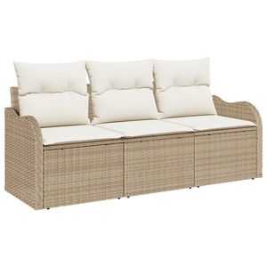 vidaXL Havesofa S&aelig;t med pude med opbevaring 3 pcs Beige Poly rattan