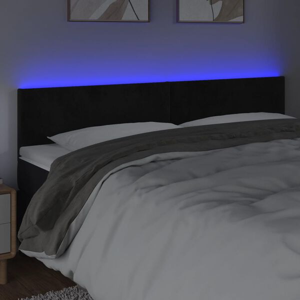 vidaXL sengegavl med LED-lys 160x5x78/88 cm velour sort