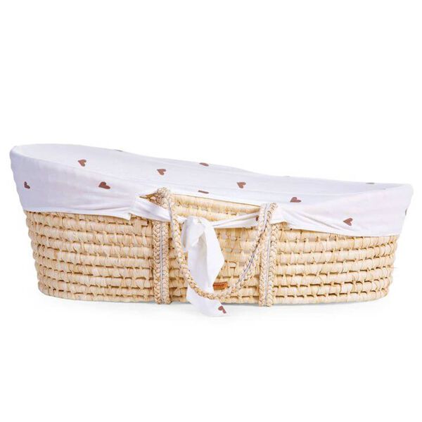 437360 CHILDHOME moseskurv med madras og betr&aelig;k naturfarvet hjerter