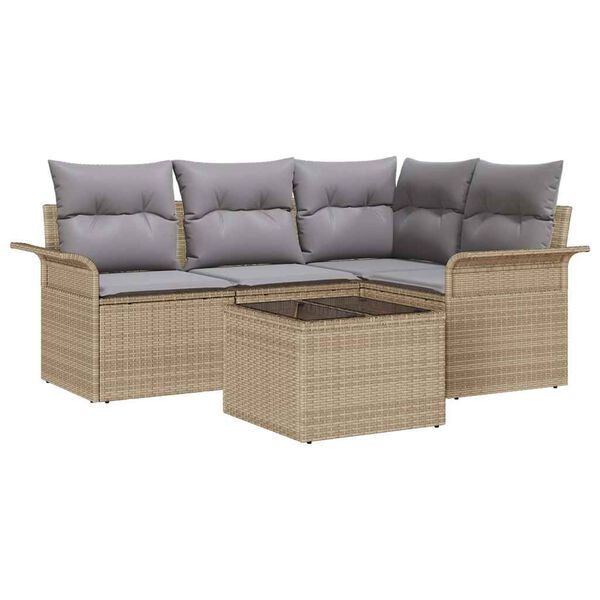 vidaXL Havesofa S&aelig;t med pude 5 pcs Beige polyrattan