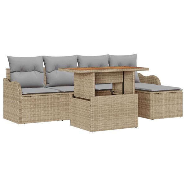 vidaXL Havesofa S&aelig;t med opbevaring 6 pcs Beige Poly rattan