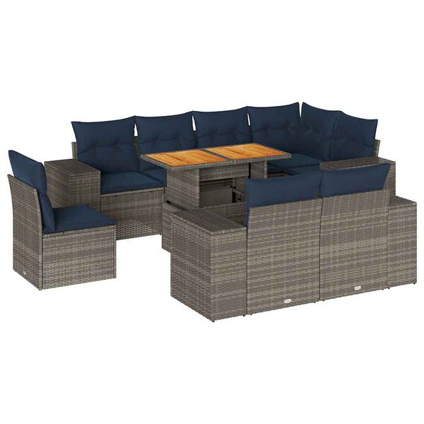 vidaXL sofasæt til haven 9 dele med hynder polyrattan grå