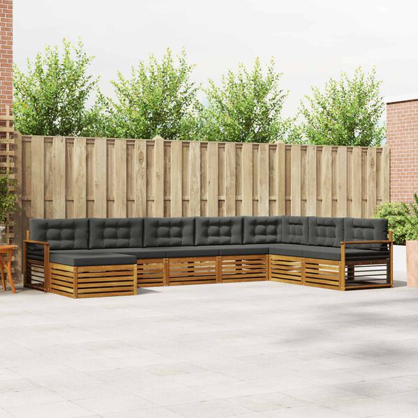 vidaXL Sofas&aelig;t med pude 8 pcs Naturlig og Antracit Massivt Akacietr&aelig;