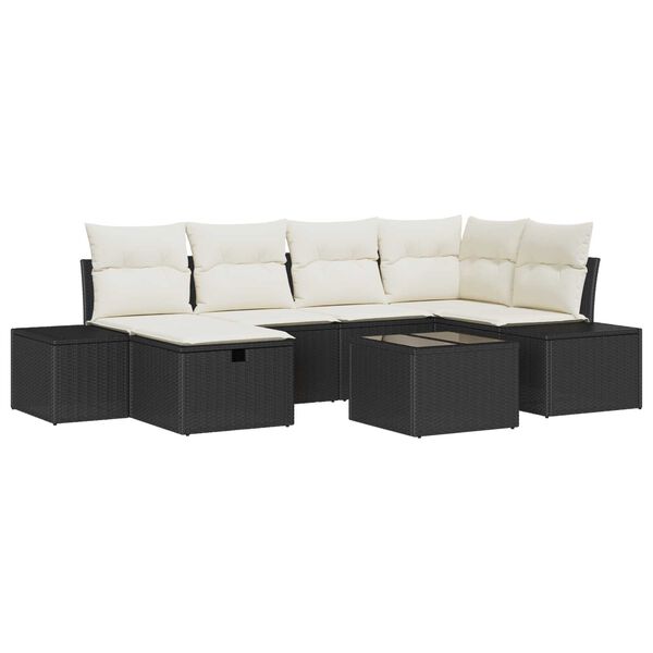 vidaXL Havesofa Sæt med pude 7 pcs Sort 55 x 62 x 69 cm Poly rattan