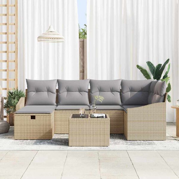 vidaXL Sofa S&aelig;t med pude 7 pcs polyrattan