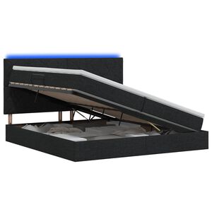 vidaXL LED opbevarings seng med madras Sort 200 x 200 cm Stof