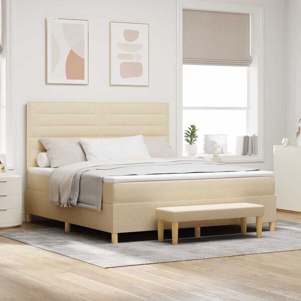 vidaXL Box spring seng med madras Creme 180 x 200 cm Stof