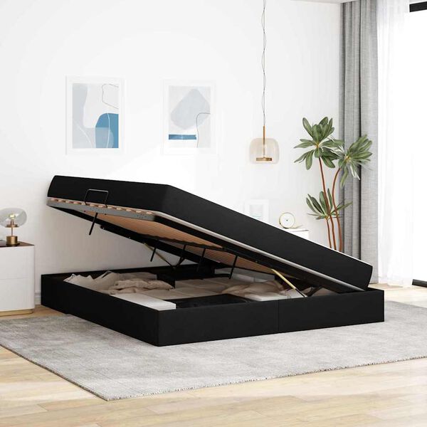 vidaXL Seng med opbevaring og madras Sort 160 x 200 cm Polyester