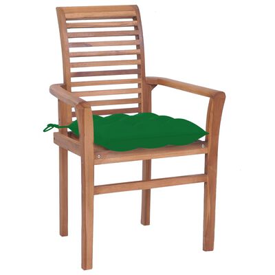 vidaXL spisebordsstole 6 stk. med grønne hynder massivt teaktræ