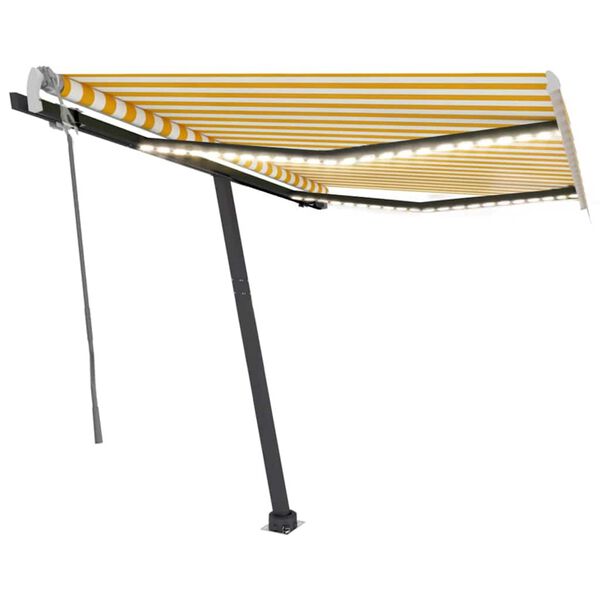 vidaXL markise m. LED-lys 350x250 cm manuel betjening gul og hvid