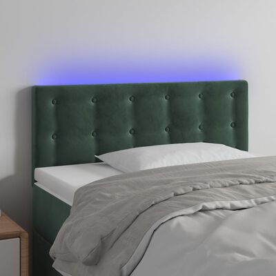 vidaXL sengegavl med LED-lys 80x5x78/88 cm velour mørkegrøn