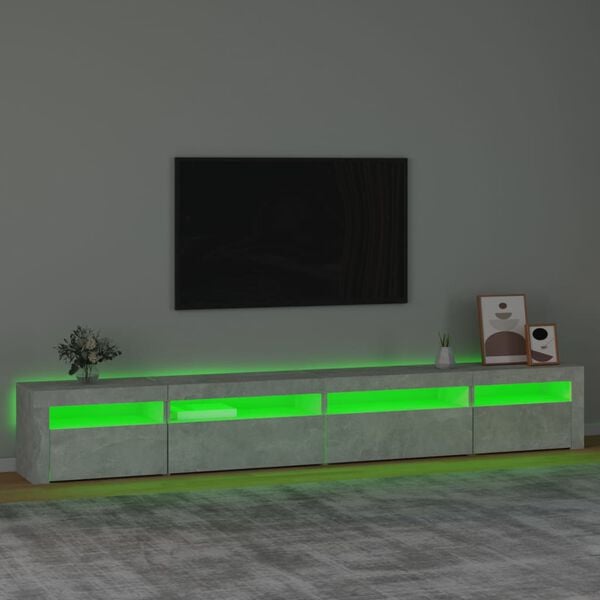 vidaXL sengebord med LED-lys 270x35x40 cm betongrå