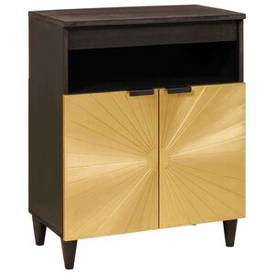 vidaXL Sideboard med d&oslash;r Sort og Guld 60 x 33 x 75 cm Massivt mangotr&aelig;